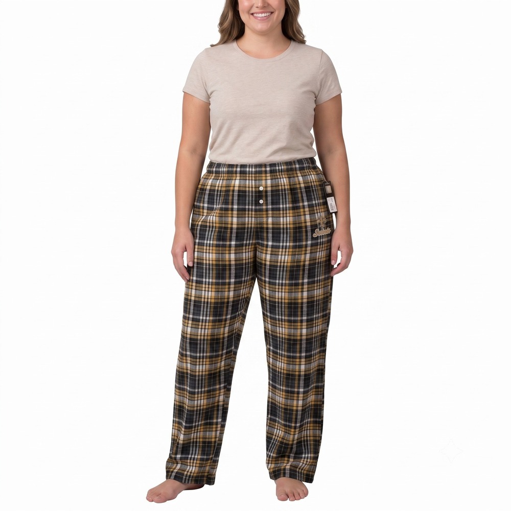 NFL New Orleans Saints Womens XL Flannel Pajama Pants Plaid Gold Black New